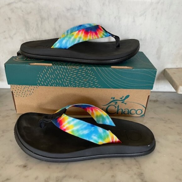 CHACO Chillos Flip Flop Dark Tie Dye Noir 8 M - Picture 3 of 16
